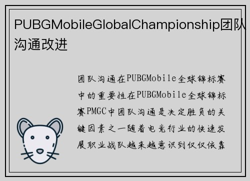 PUBGMobileGlobalChampionship团队沟通改进