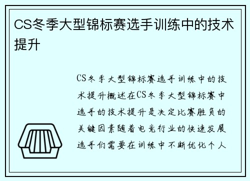 CS冬季大型锦标赛选手训练中的技术提升