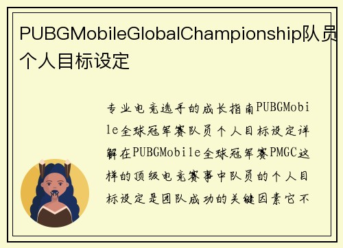 PUBGMobileGlobalChampionship队员个人目标设定