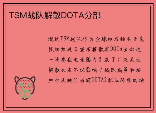 TSM战队解散DOTA分部